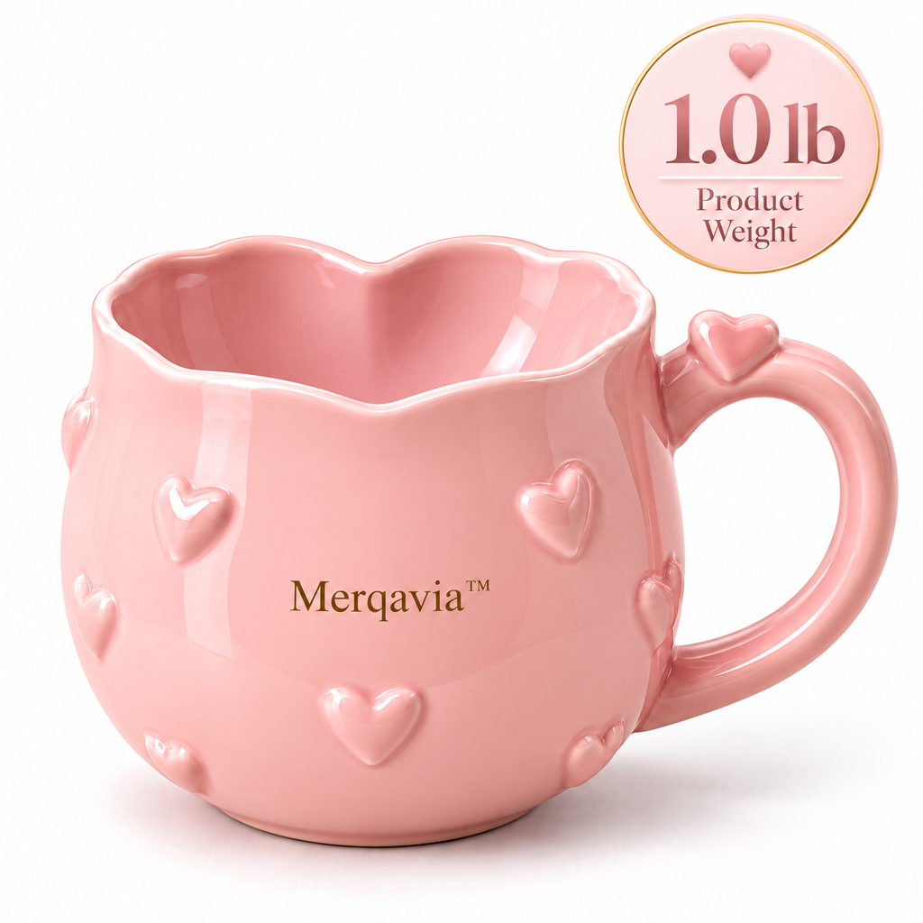 Merqavia™ Blush Heart Embossed Ceramic Mug