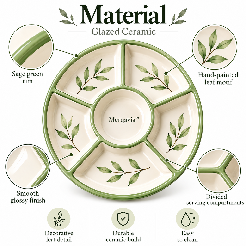 Merqavia™ Sage Leaf Divided Serving Platter