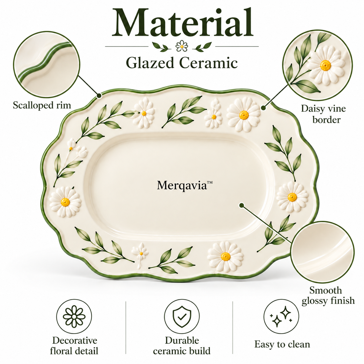 Merqavia™ Daisy Garden Scalloped Serving Platter
