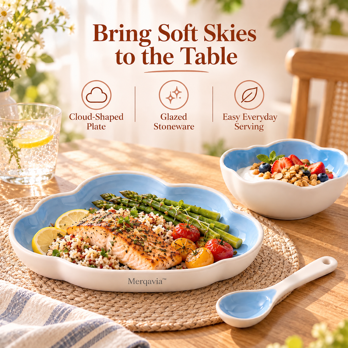Merqavia™ Cloud Blue Stoneware Dining Set
