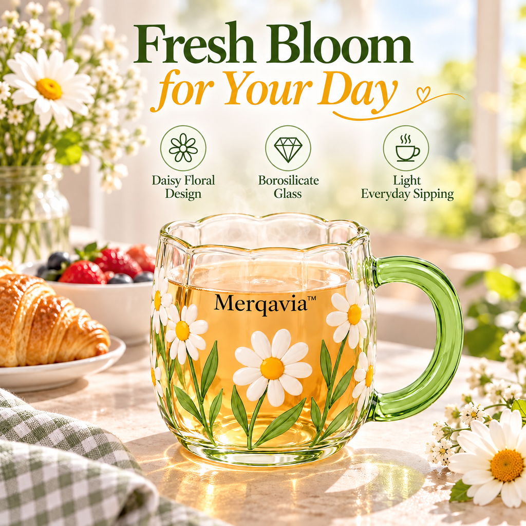 Merqavia™ Daisy Meadow Glass Mug