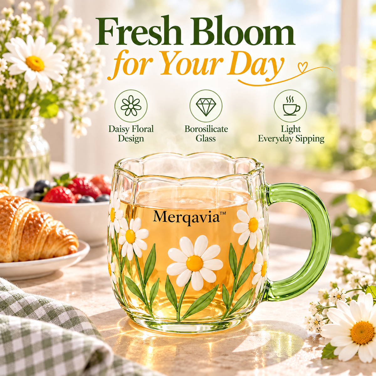 Merqavia™ Daisy Meadow Glass Mug