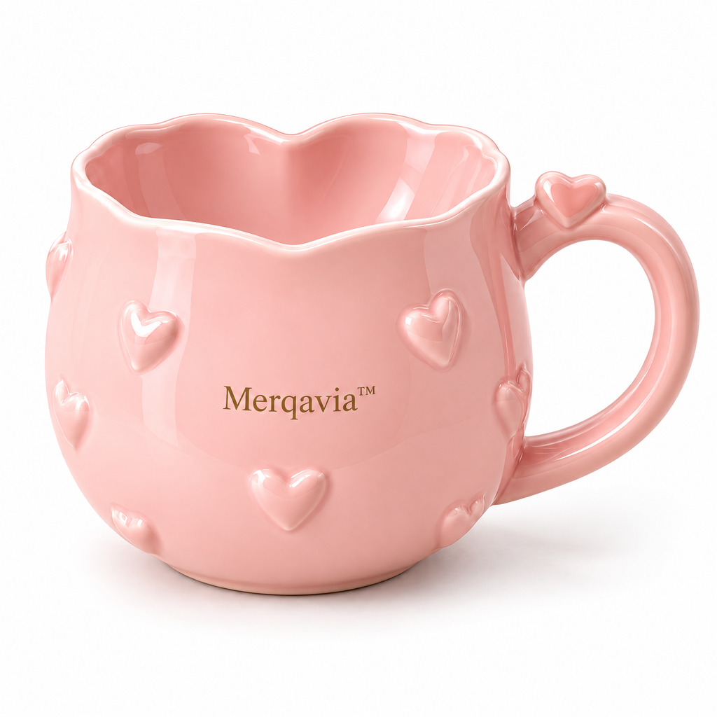 Merqavia™ Blush Heart Embossed Ceramic Mug