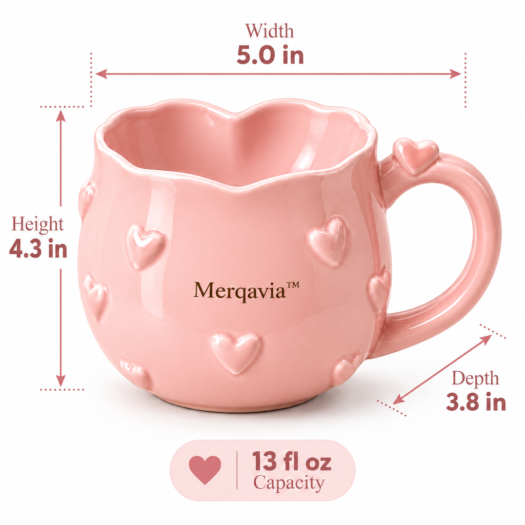 Merqavia™ Blush Heart Embossed Ceramic Mug