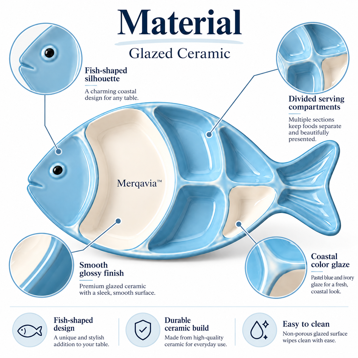 Merqavia™ Coastal Fish Divided Serving Platter