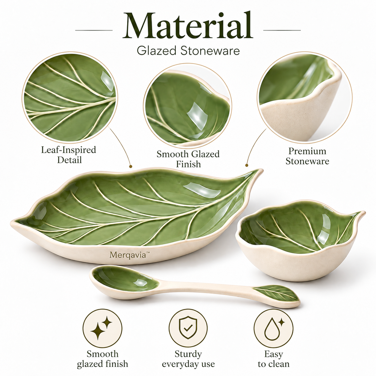 Merqavia™ Verdant Leaf Stoneware Serving Set