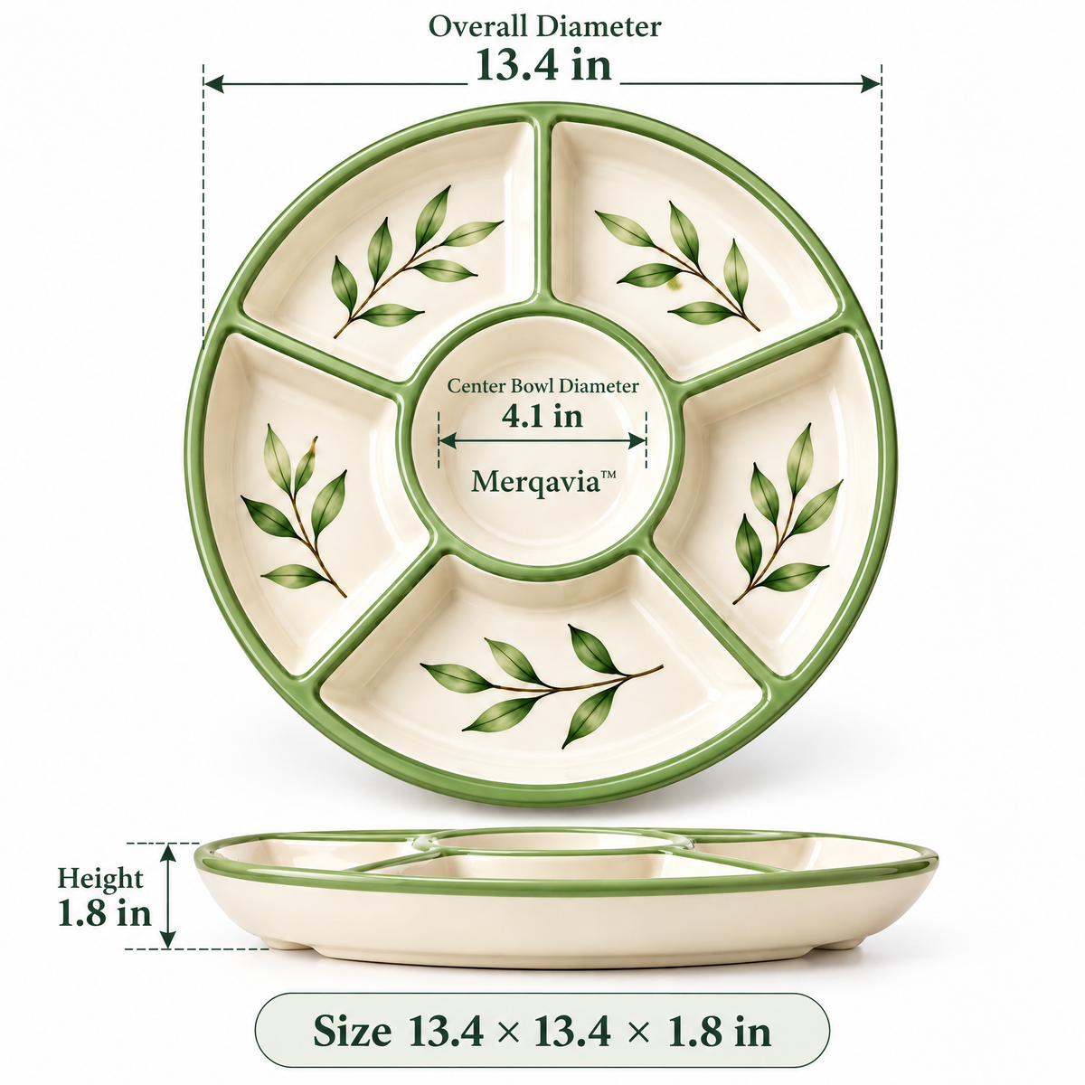 Merqavia™ Sage Leaf Divided Serving Platter