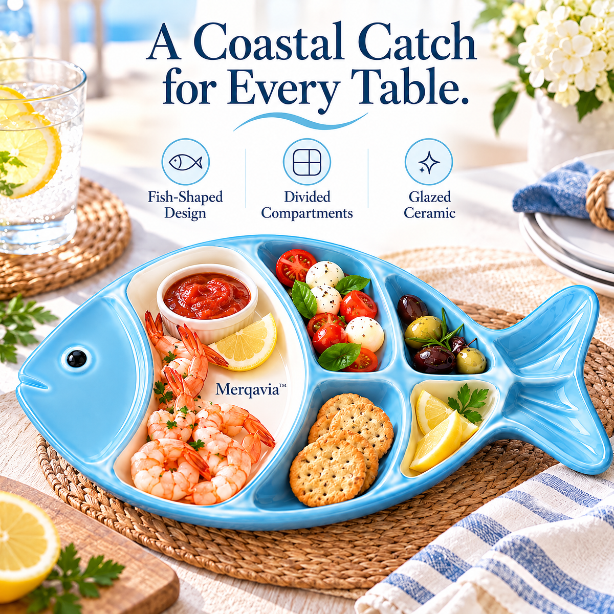 Merqavia™ Coastal Fish Divided Serving Platter