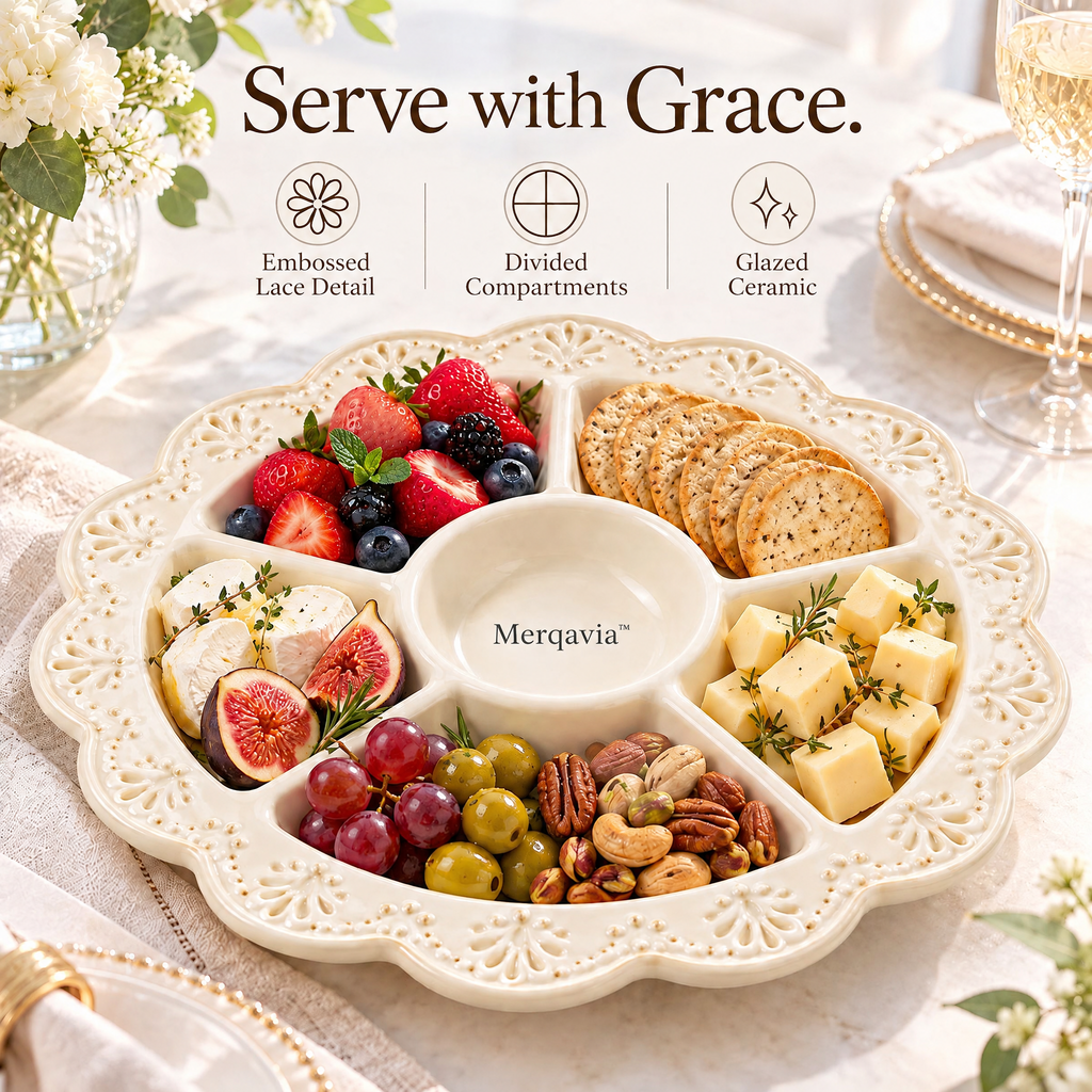 Merqavia™ Ivory Lace Divided Serving Platter